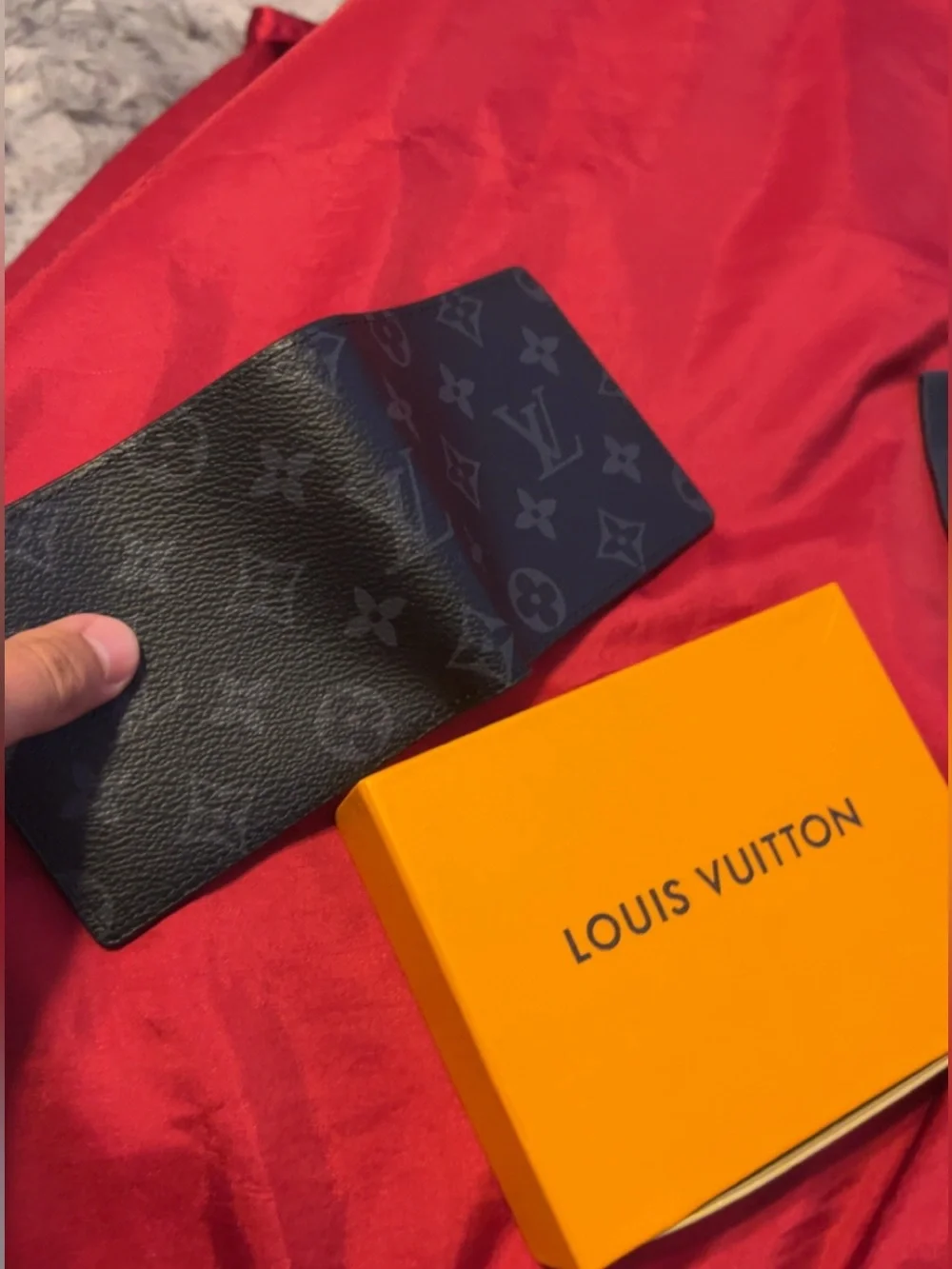 Louis Vuitton Black Monogram Eclipse Bi-Fold Wallet comes with Orange Box